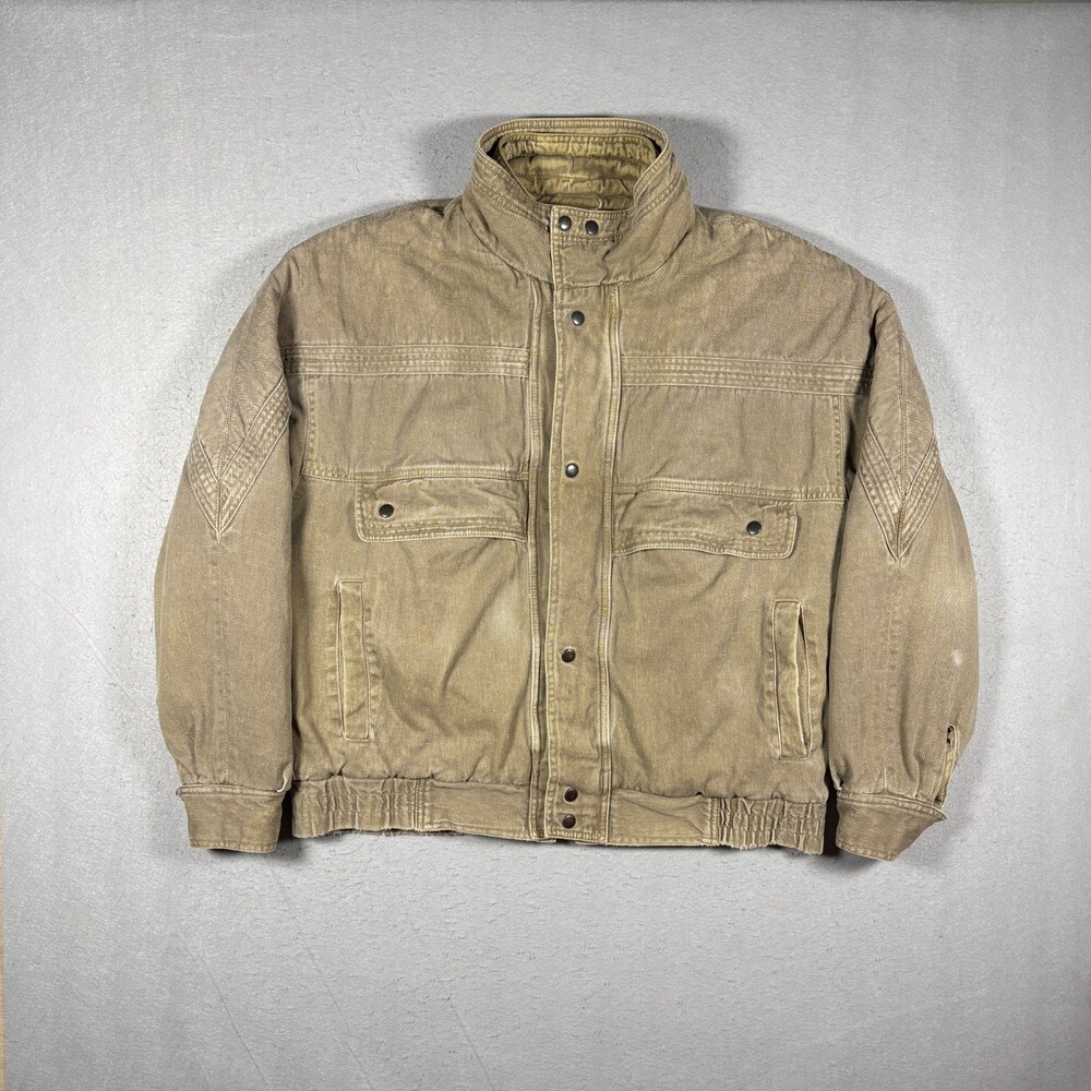 Vintage Weekends Expedition Beige Cotton Quilted Bomber / Field Jacket Size L